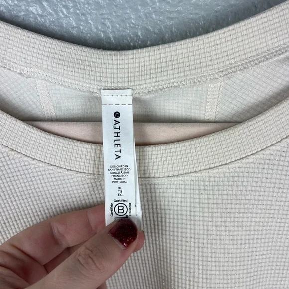 Athleta Speckled Waffle Thermal Long Sleeve Womens XL Cream Lightweight - Picture 4 of 8